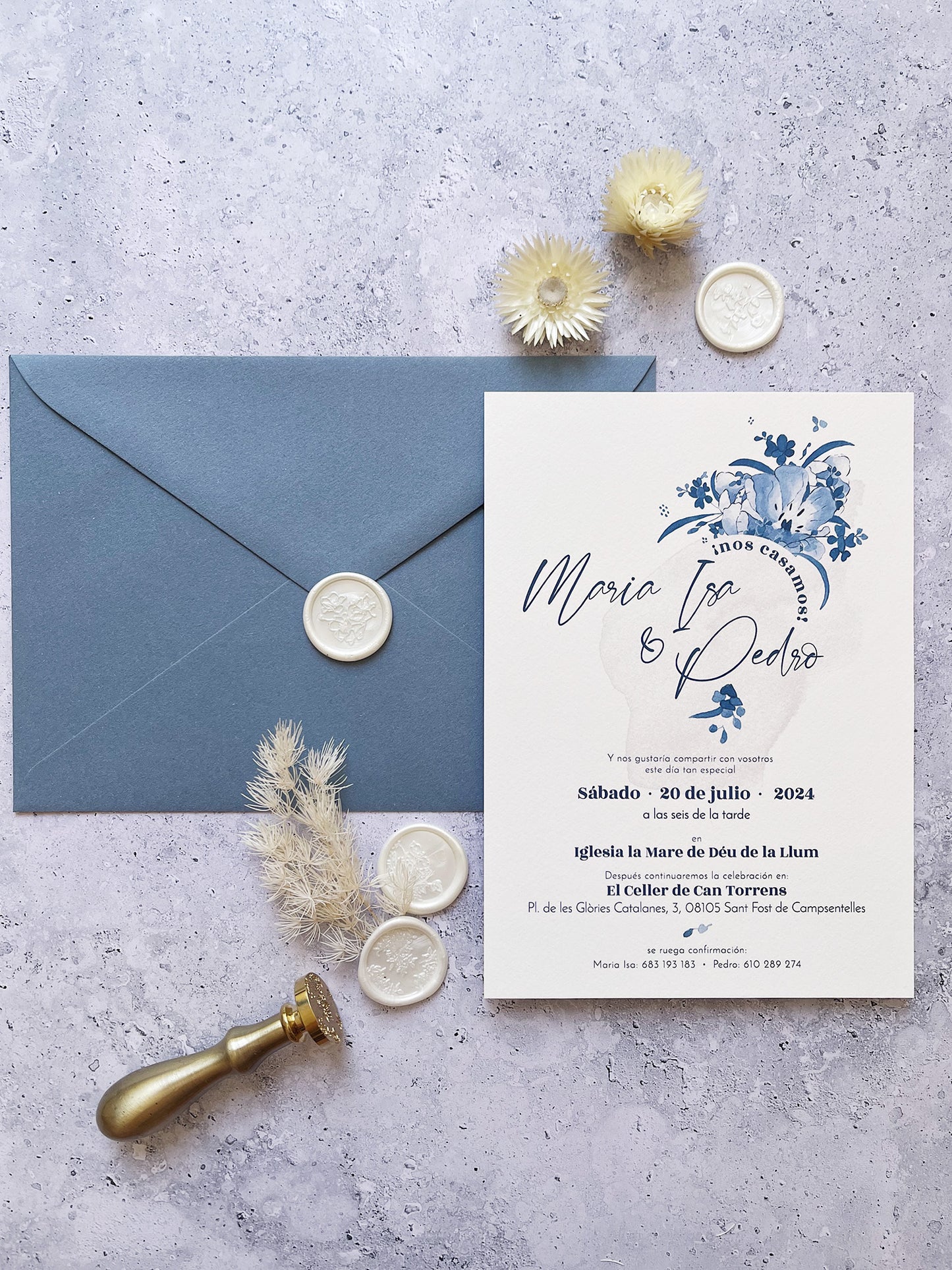 Invitación de Boda Azul Flores