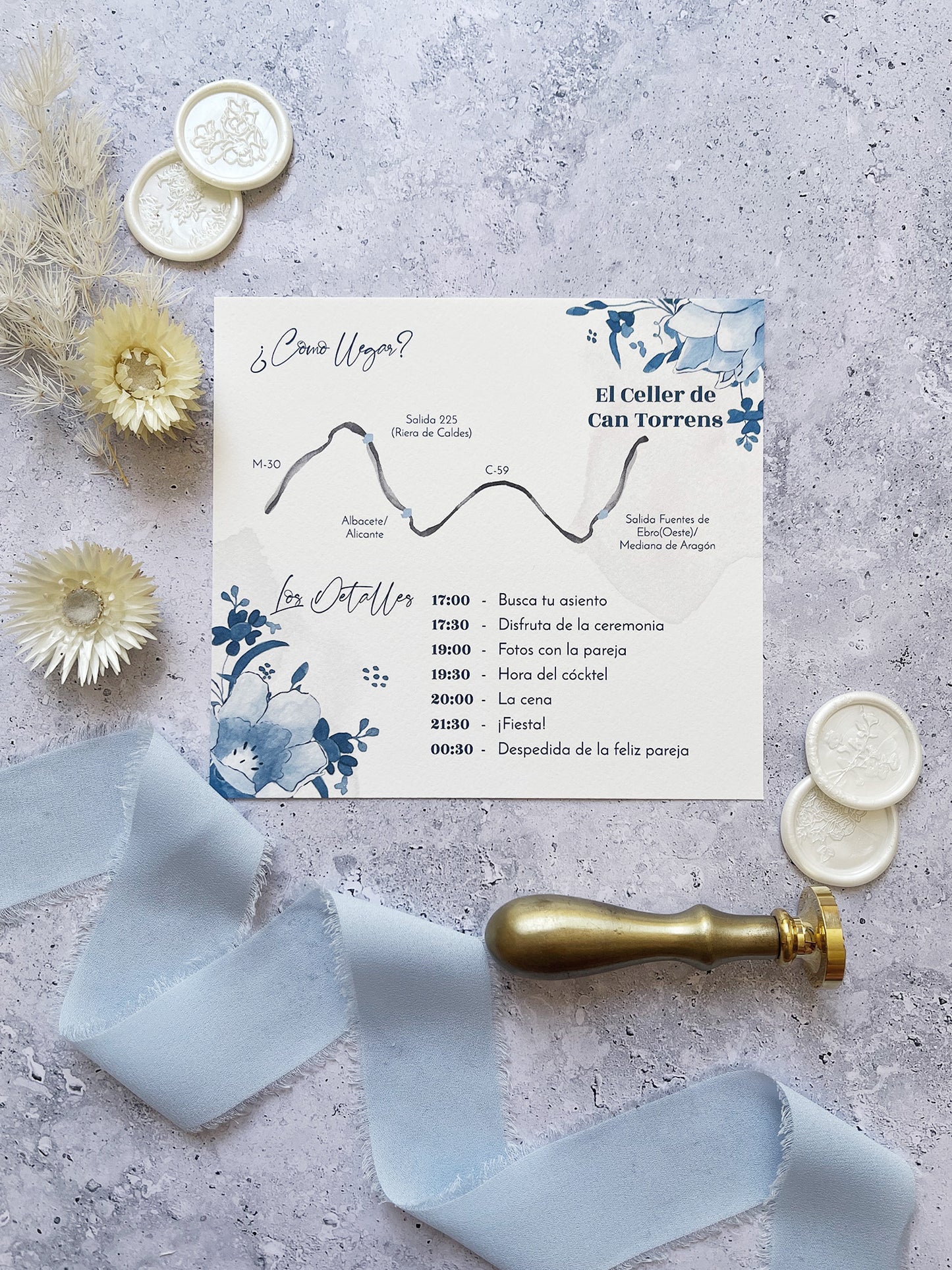 Invitación de Boda Azul Flores