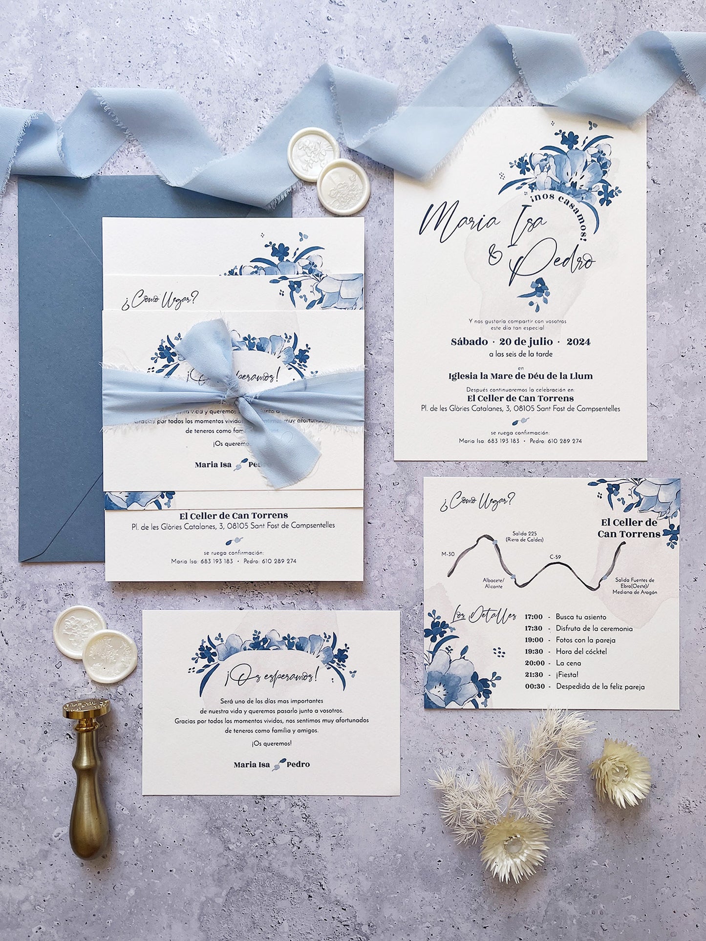 Invitación de Boda Azul Flores