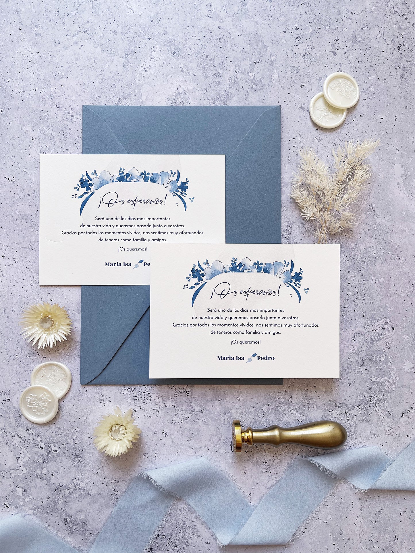 Invitación de Boda Azul Flores