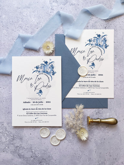 Invitación de Boda Azul Flores