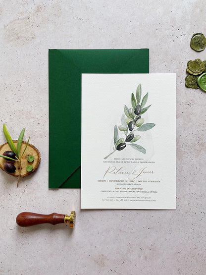 Invitación de Boda Oliva negra