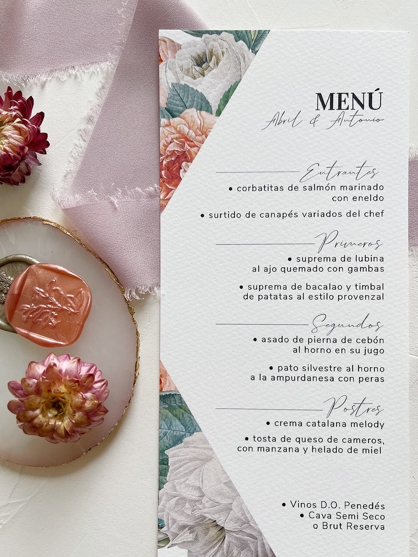 Menú de Boda Rosas Vintage