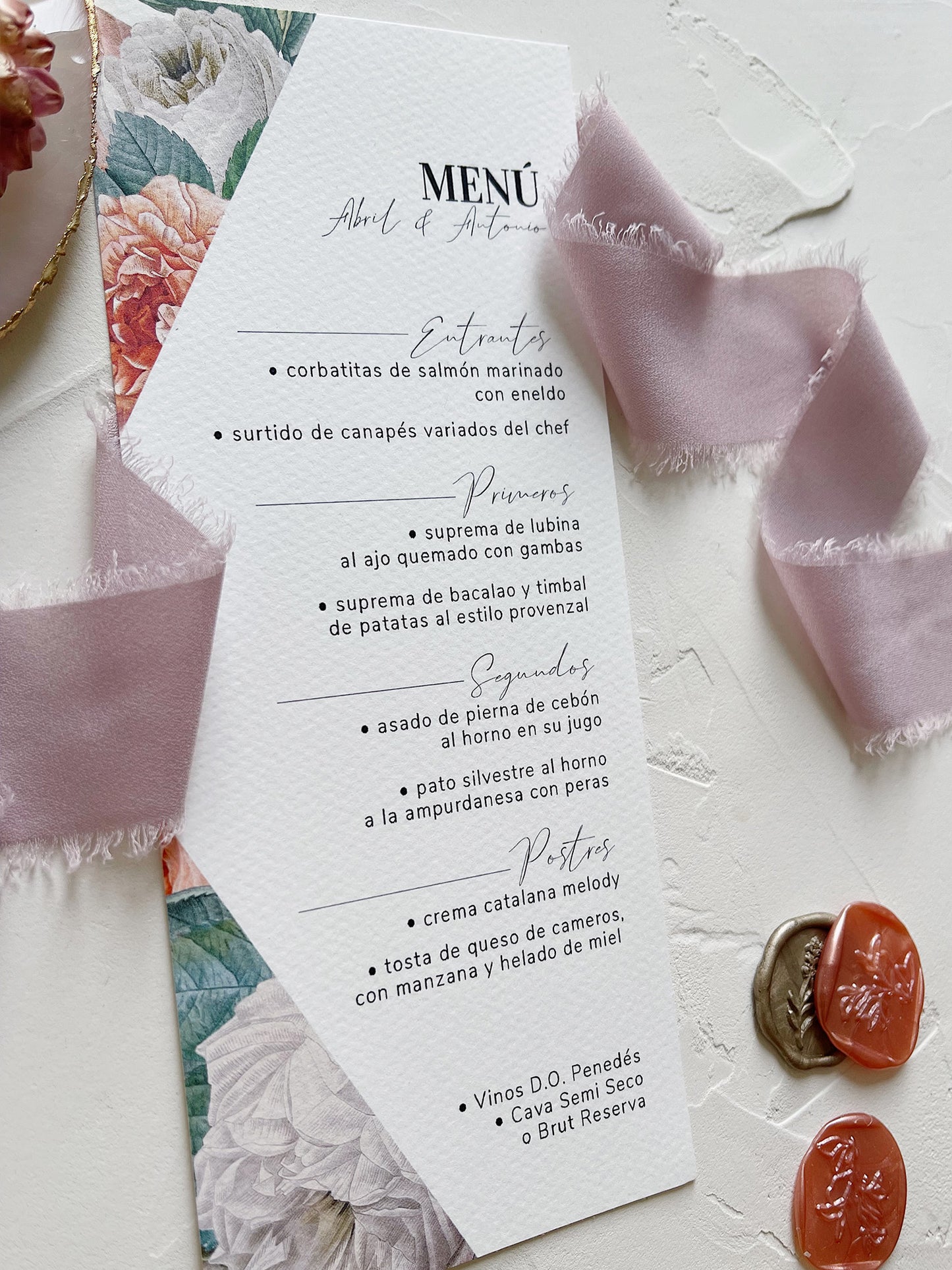 Menú de Boda Rosas Vintage