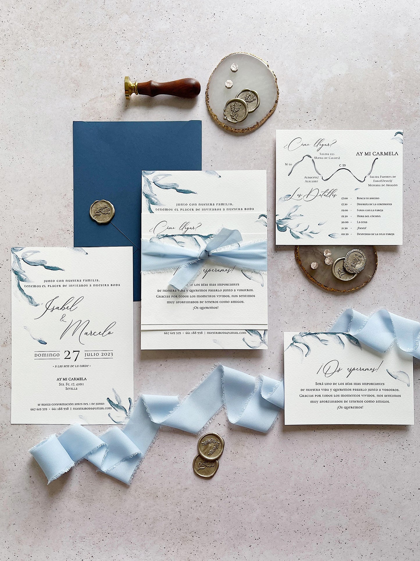 tarjetas de Boda color Azul 