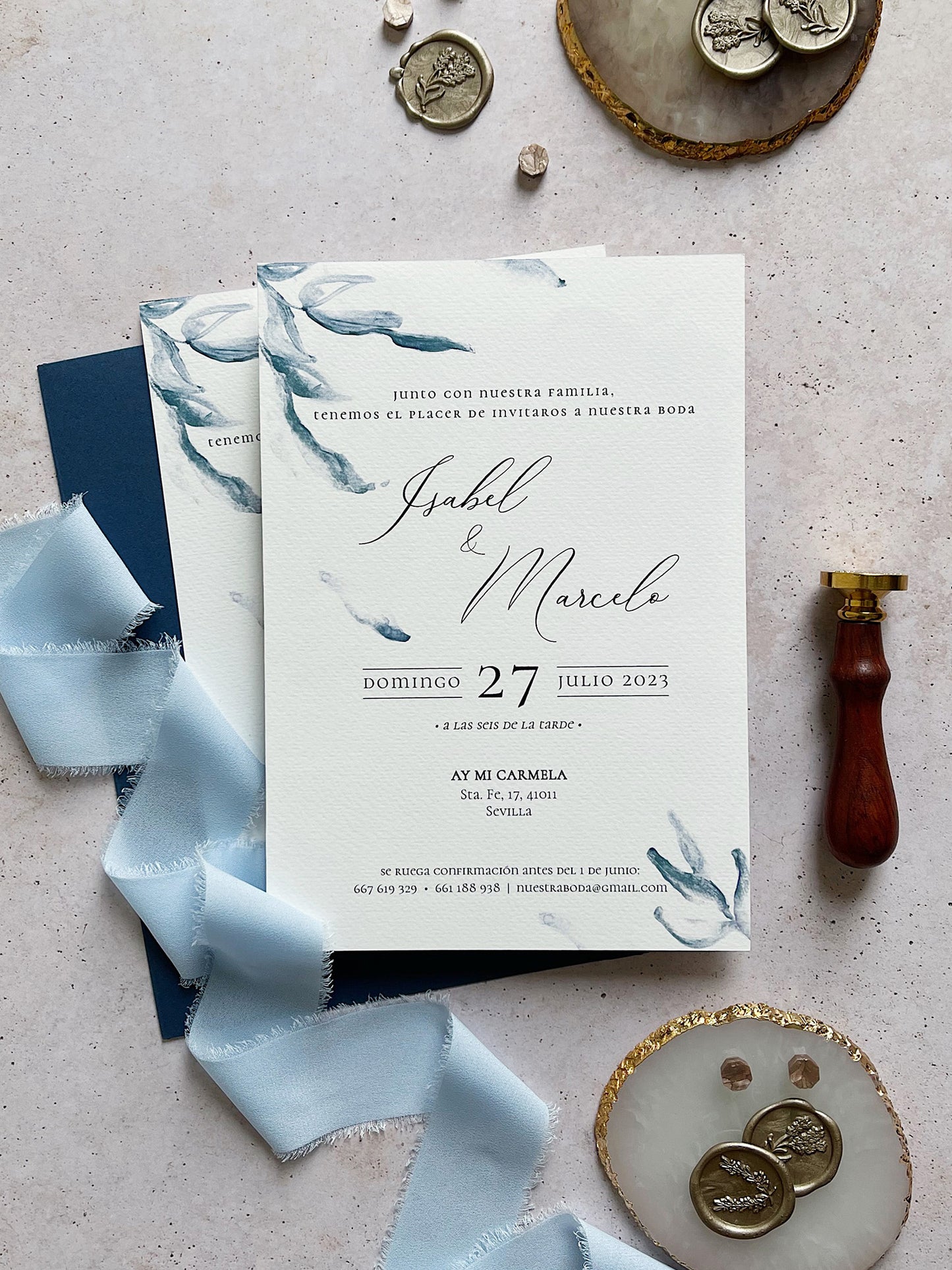 Invitación de Boda Azul Elegante