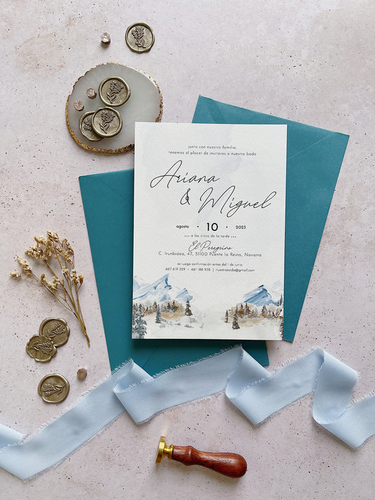 Invitación de Boda Montaña Acuarela