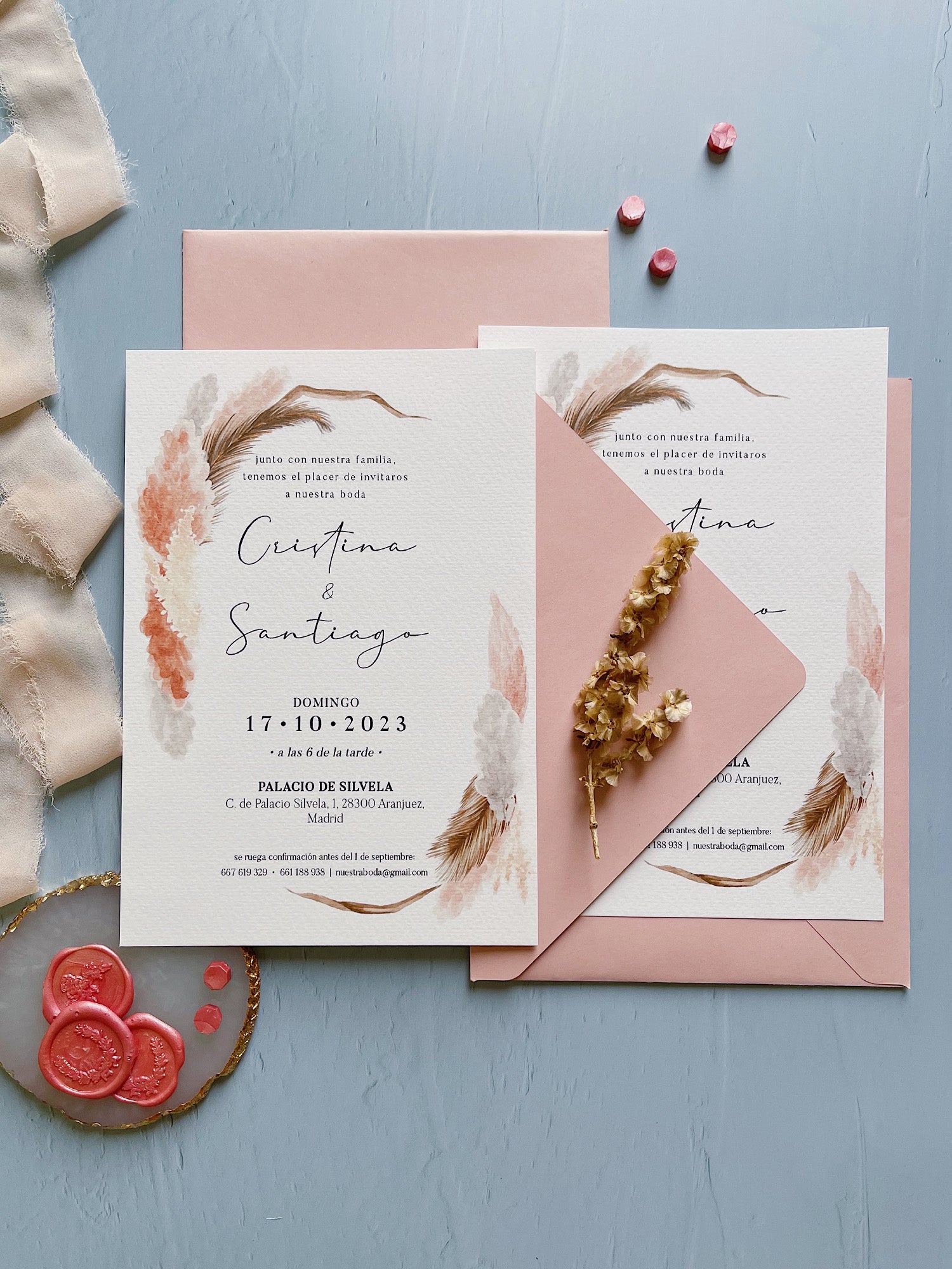 Invitación de Boda con Pampas